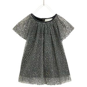 NWT Zara Girls Sparkly Black Silver Mesh Top | Size 6 Lined Holiday Party Blouse